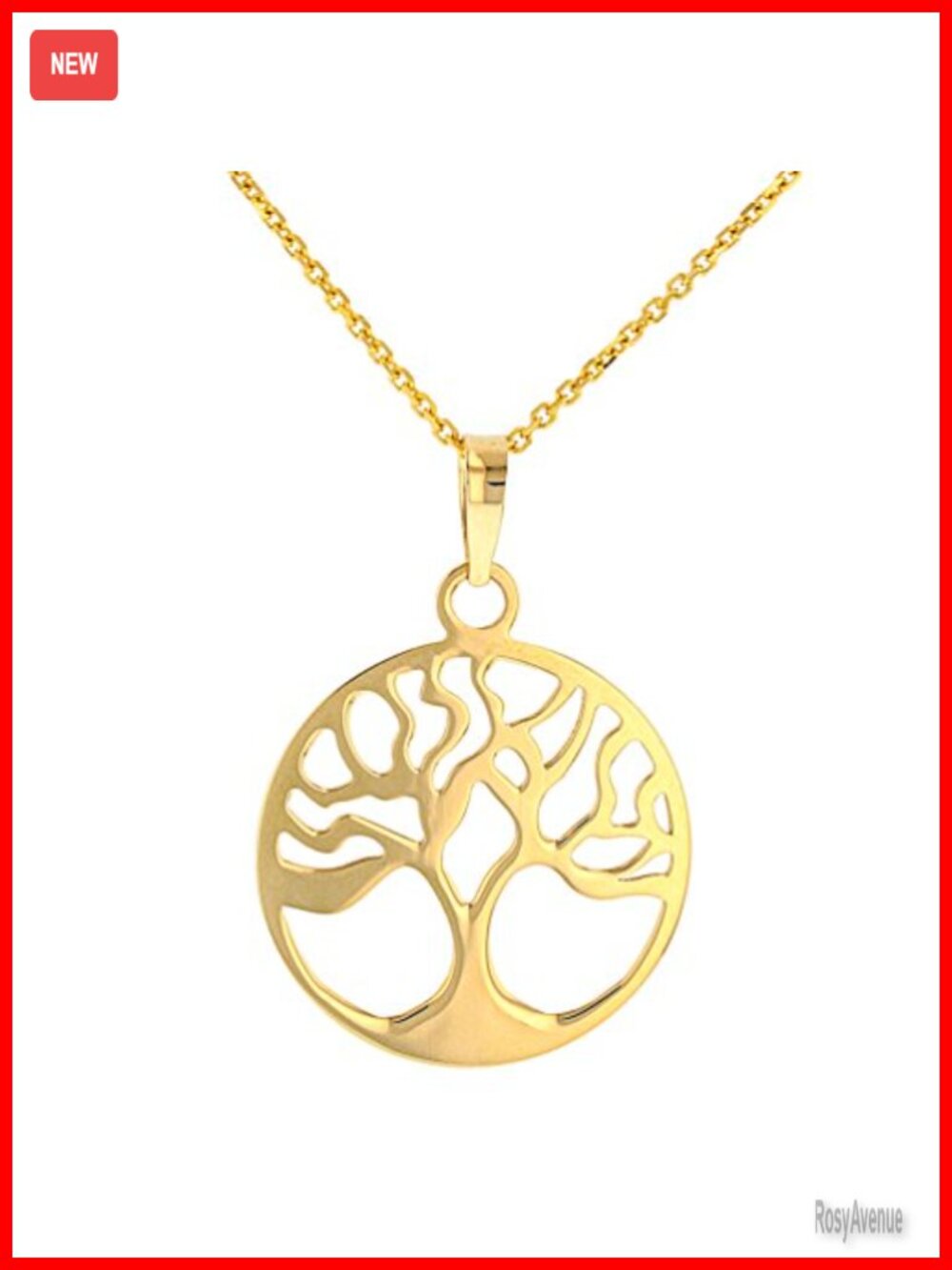 14k Gold Tree of Life Pendant Necklace 18in Chain